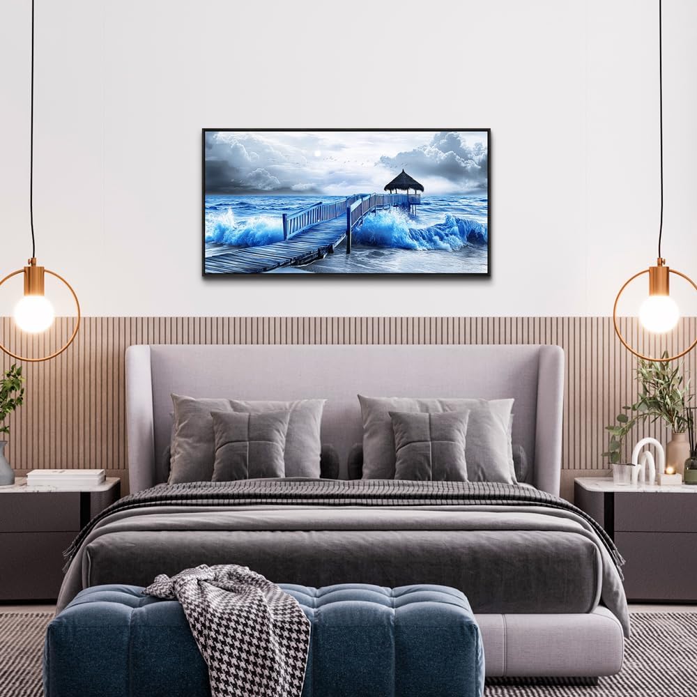 ZUITINGHUA Black Framed Canvas Wall Art For Living Room Wall Decor For Bedroom Office Wall Decoration Ocean Landscape Paintings Black And White Pictures Artwork Room Aesthetic Home Decor 20x40 In