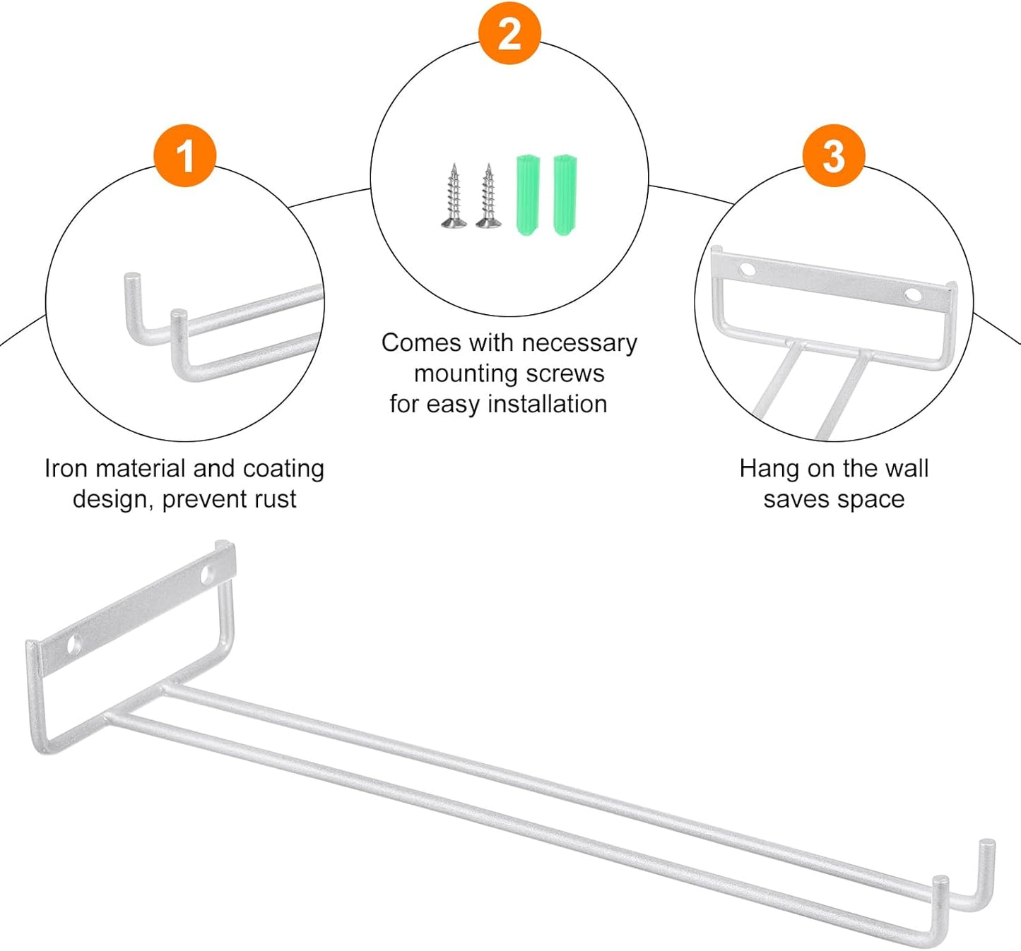 uxcell 5Pcs Wine Glass Rack, 11.81 Inch Iron Wine Glasses Rack Under Cabinet Stemware Rack - Wall Mountable Wine Glass Holder Storage Hanger for Bars Coffee Restaurants Kitchens, Silver