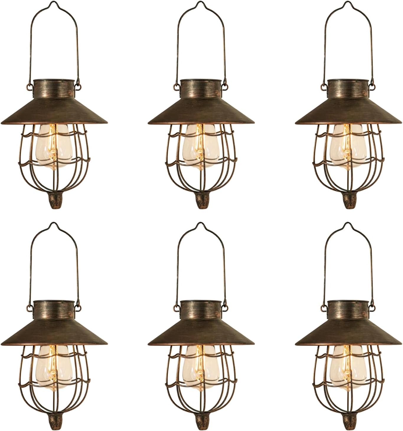 YAKii 6 Pack Solar Lantern Hanging Waterproof Outdoor Metal Solar Lamp with Warm White Light Decorate for Yard Garden Pathway Patio Porch (Antique Copper)