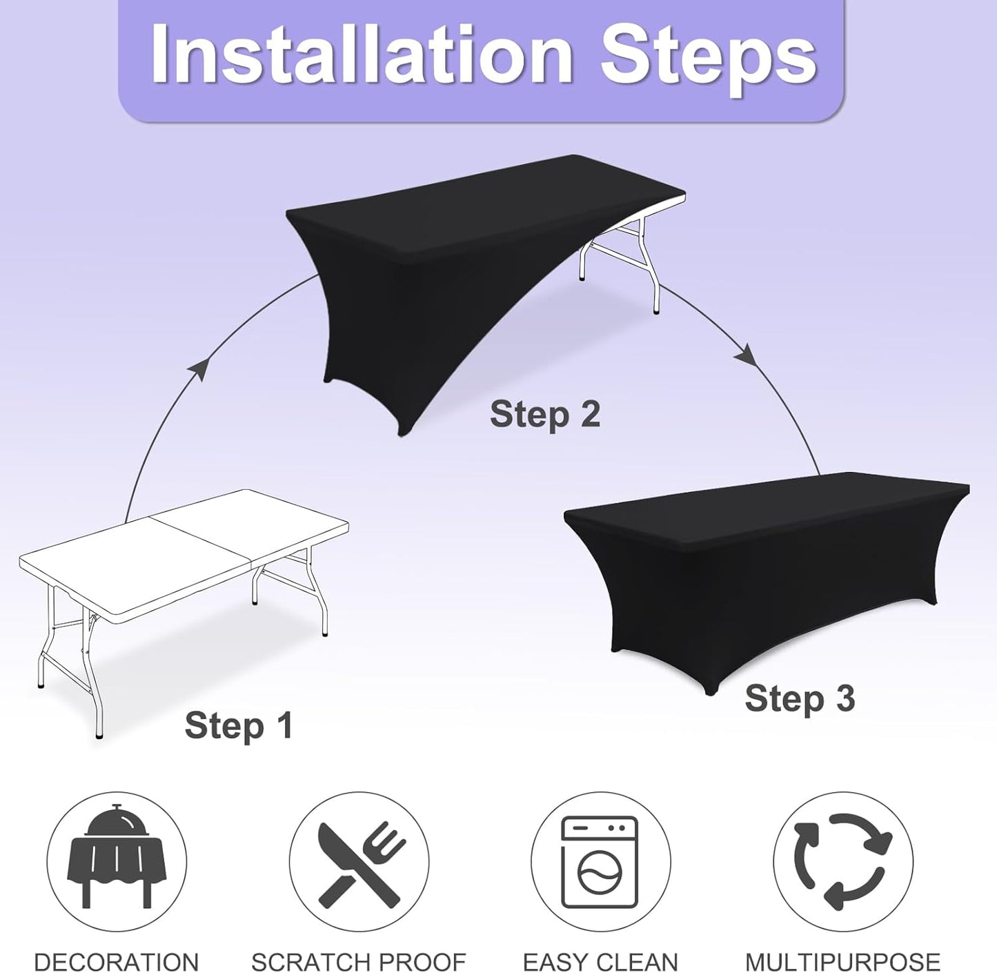 ABCCANOPY 4 Pack 4 FT Black Spandex Table Cover Stretch Fitted Wrinkle Resistant Tablecloth Reuse for Rectangular Folding Table Patry Event Wedding Banquet Protector