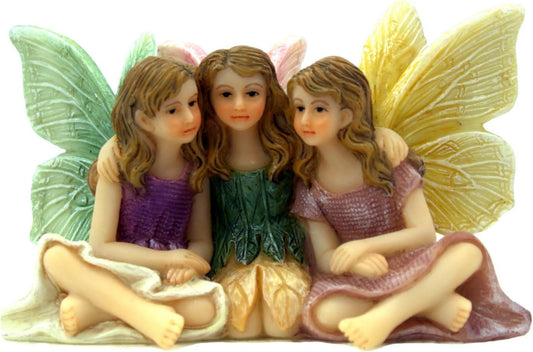 PRETMANNS Fairies for Fairy Garden - Accessories for an Outdoor or Indoor Miniature Garden – Adorable Hand-Painted Resin Figurines – 3 Sitting Sisters 1 Piece