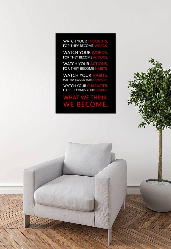 Watch Your Thoughts Inspirational Wall Art for Office Classroom Motivational Canvas Painting Inspiring Quotes Posters Prints Artwork Living Room Home Decor Framed Ready to Hang [18''W x 24''H]