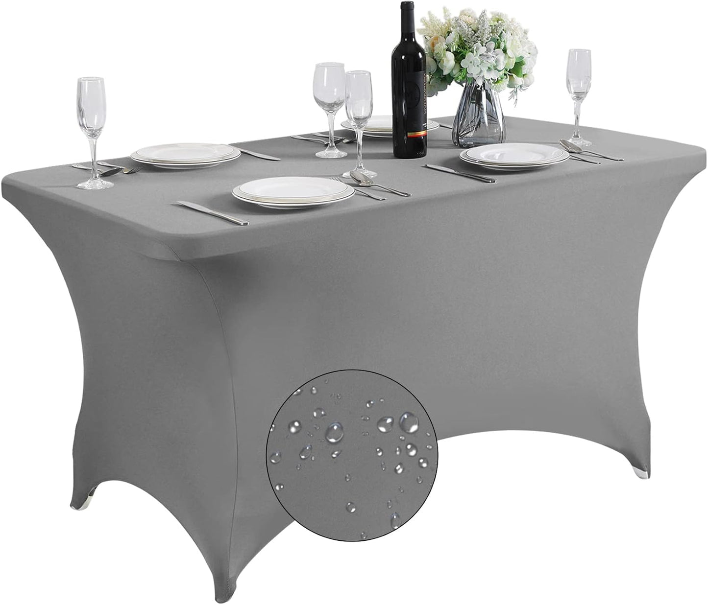 SuperO Waterproof Spandex Table Cover for 4FT Table Universal Fitted Stretch Tablecloth for Party, Banquet, Wedding and Events-Gray