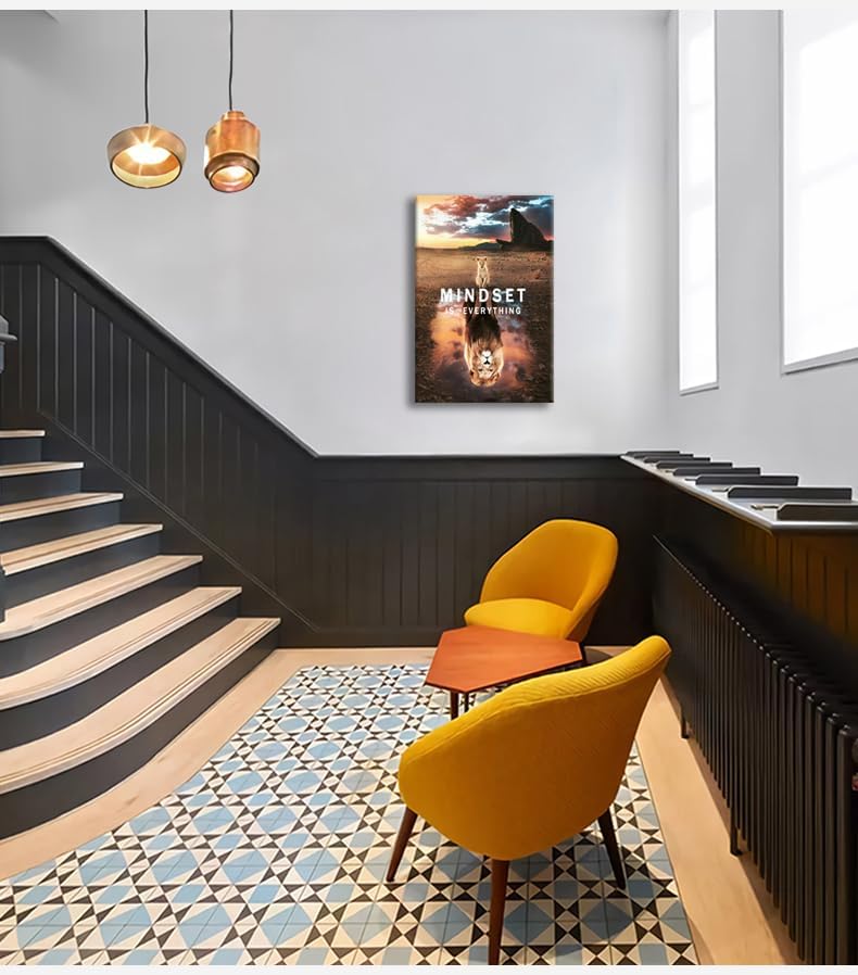 Mindset is Everything Inspirational Canvas Wall Art Motivational Painting Inspiration Quotes Success Posters Prints Artwork Modern Gym Home Office Decor Framed Ready to Hang[24" W x 36" H]