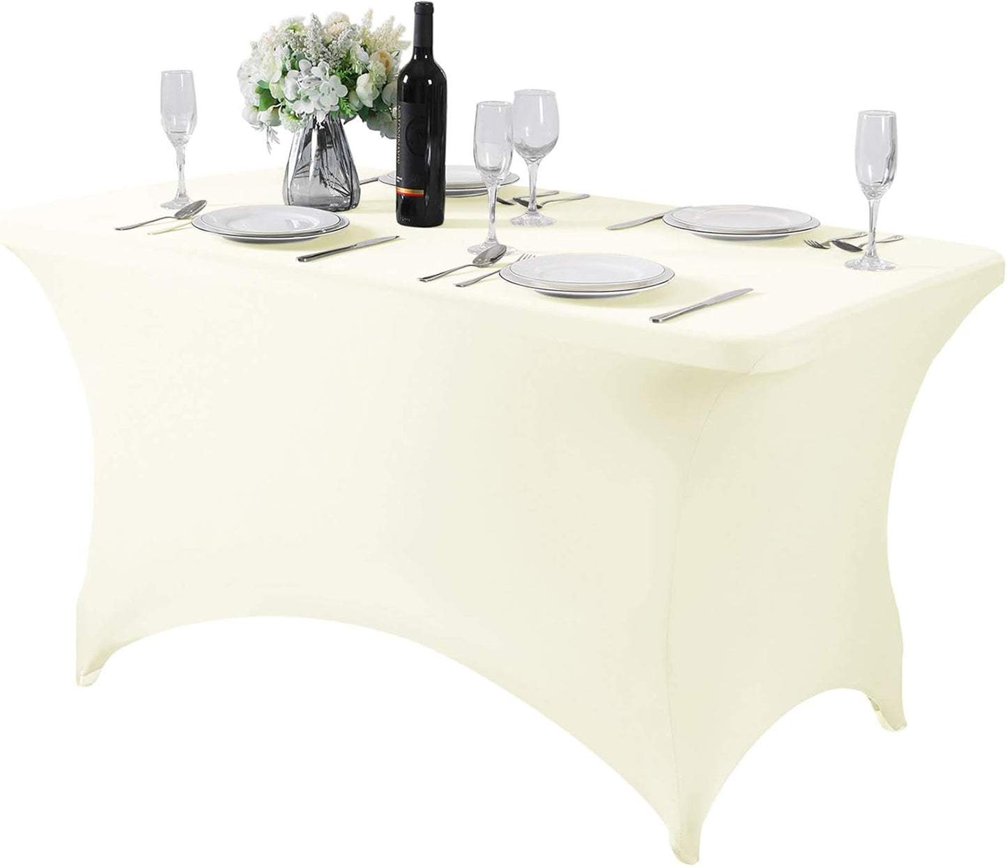 Spandex Table Cover for 4FT or 6ft or 8ft Table Universal Fitted Stretch Tablecloth for Party, Banquet, Wedding and Events-Ivory