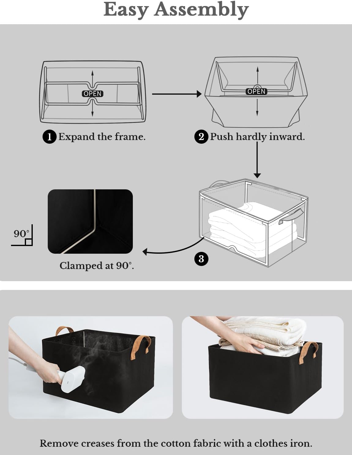 StorageWorks Storage Bins, Fabric Storage Bins for Shelves, Extra Large Storage Baskets with Metal Frame, Closet Baskets and Bins with Handles, Jumbo, Black, 2-Pack