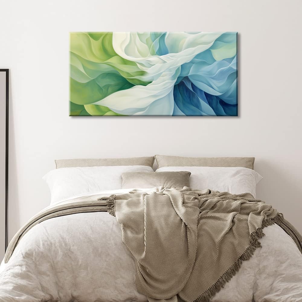 LASMOND Abstract Lines Wall Art for Living Room Canvas Prints Aqua Turquoise Blue Green Artwork Paintings Decor Bedroom Office Girl Woman (30x16 Inches)