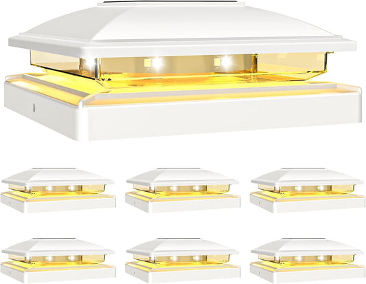 VOLISUN Solar Post Cap Light Outdoor Waterproof 6pack,Solar Fence - Post Lights for 4x4 5x5 6x6 Wooden/Vinyl Post,White Deck Post Cap Light Solar Powered with Warm White for Garden/Patio/Porch