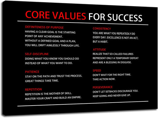 Inspirational Wall Art Core Values Quote Motivational Poster Inspiring Canvas Painting Prints Wall Pictures for Living Room Home Decor Framed Artwork [12''W x 18''H]