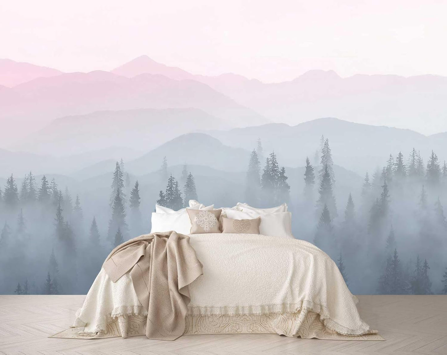 Misty Forest Mountains Nature Wallpaper for Interior Wall Decoration, Bathroom, Living Room, Bedroom Background Wall murals（Not Peel and Stick）