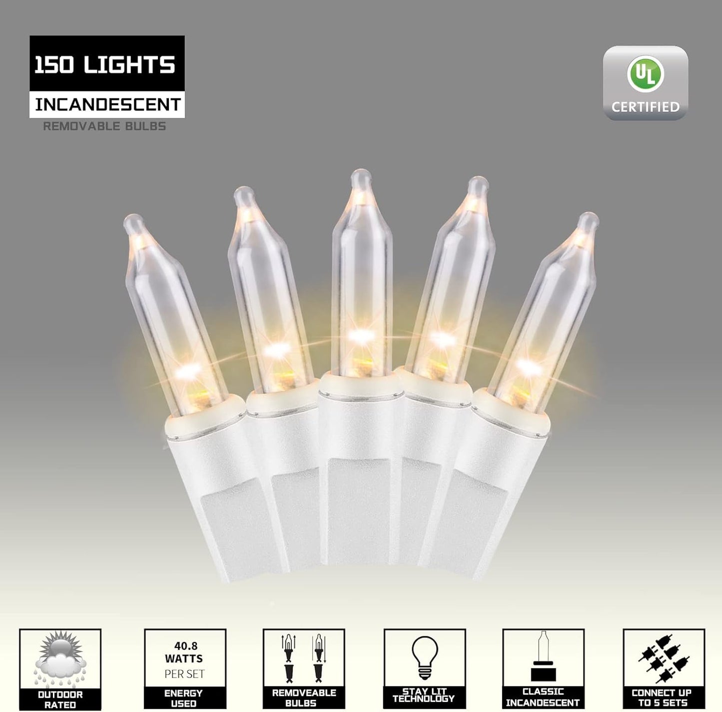 150LIGHTS WARM WHITE Extra-Bright With End Connectors Christmas Decorative Lights 9.72m UL Certified Mini String Light Set Waterproof for Home Garden Holiday Christmas Tree Party Patio Wedding