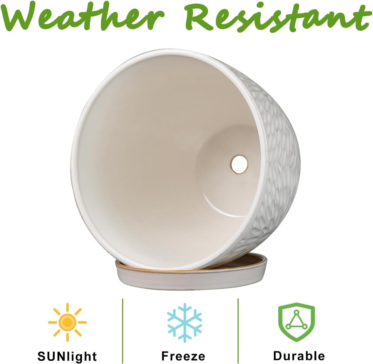 G EPGardening 10 Inch Ceramic Planter Pot with Drainage Hole and Saucer Large Plant Pot for Indoor Plants Outdoor Round Flower Pot for Home Garden Office White