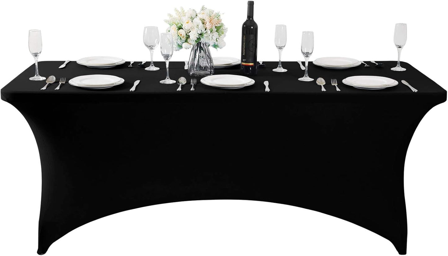 SuperO 6Pack Waterproof Spandex Table Cover for 6FT Table Universal Fitted Stretch Tablecloth for Party, Banquet, Wedding and Events-Black