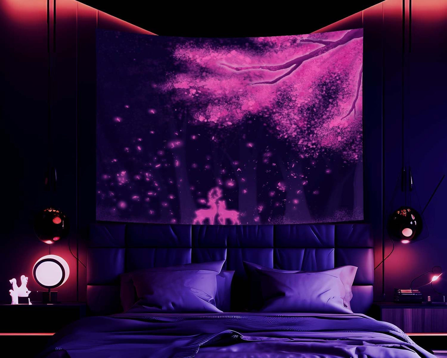 dueeia Blacklight Cherry Blossom Tapestry Wall Hanging Glow in the Dark Uv Nature Tapestries for Bedroom Aesthetic Living Room Wall Decor(78.7"x59.1")
