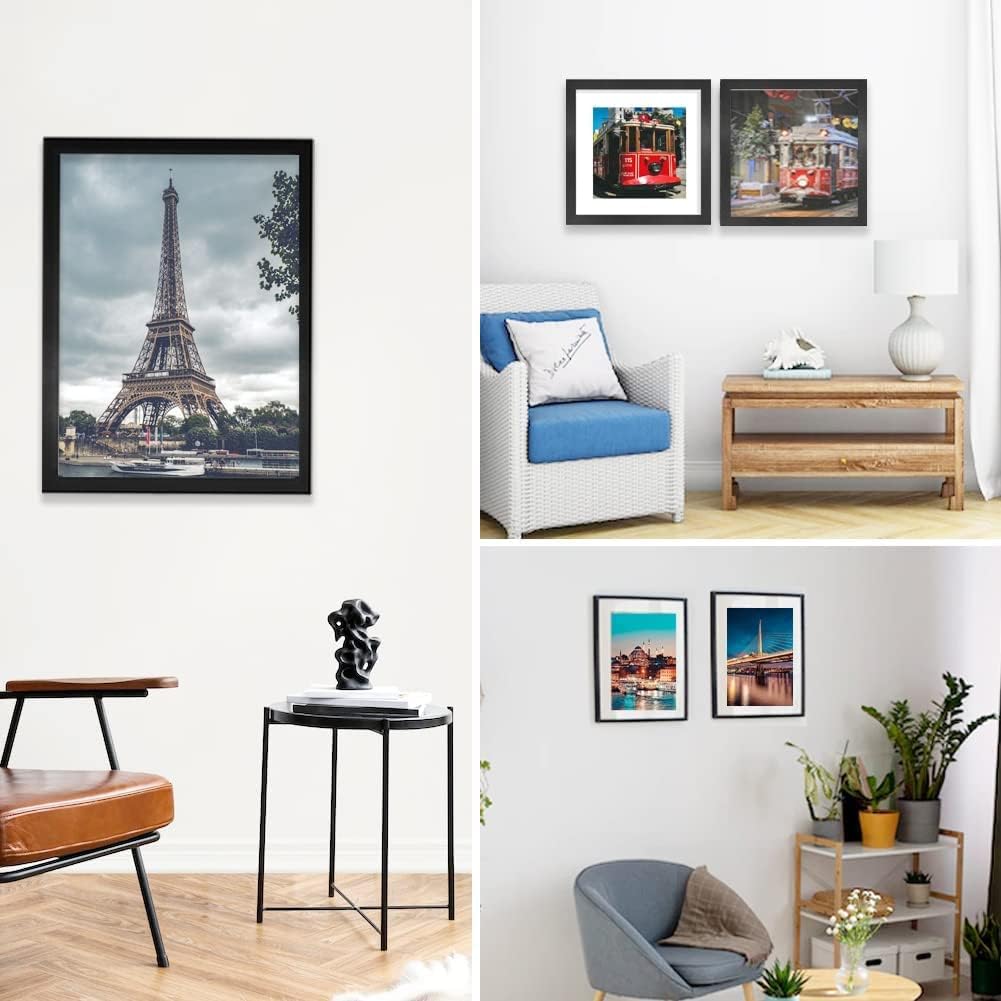 8x10 Picture Frame Set of 6, Display Pictures 5x7 with Mat or 8x10 Without Mat for Wall Mounting or Table Top Display,Black