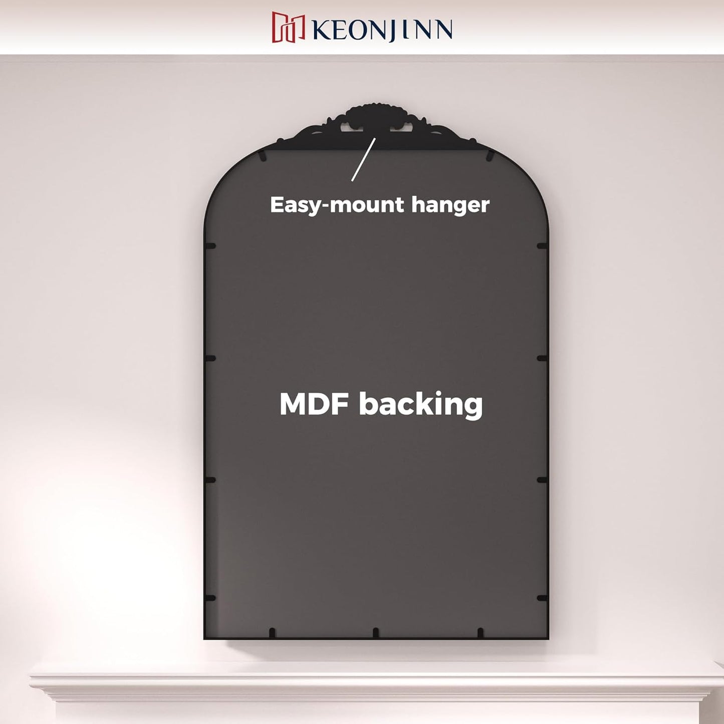 Keonjinn Antique Arch Mirror 20" x 30", Black Ornate Vintage Mirror, Baroque Decorative Mirrors for Mantle, Bathroom, Living Room, Hallway, Fireplace, Flench Cleat Mounting