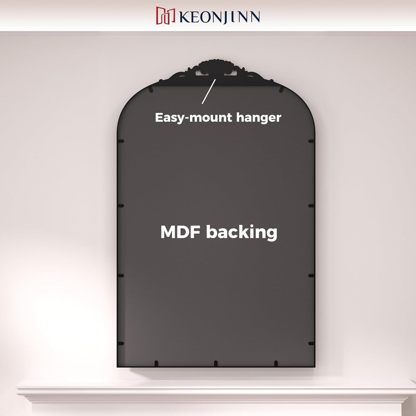 Keonjinn Arched Wall Mirror, 48" x 22" Vintage Mirror Full Length, Black Traditional Decoration Baroque Style, Ornate Mirrors for Hallway, Fireplace, French Cleat Mounting