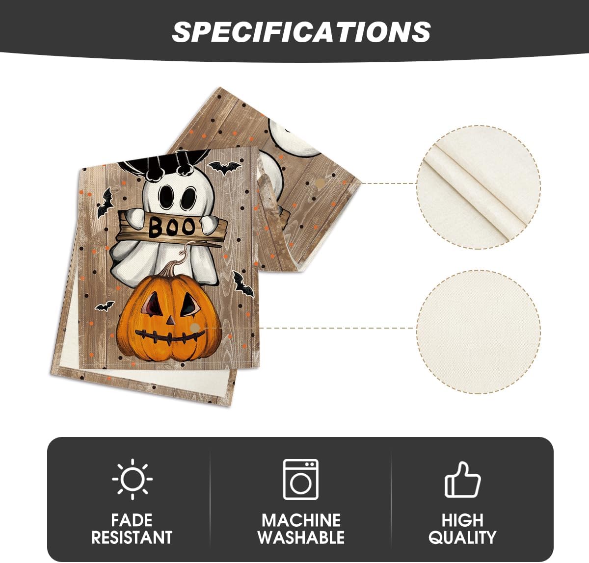 Artoid Mode Jack-O'-Lantern Ghost Pumpkin Cat Boo Halloween Table Runner, Bat Seasonal Kitchen Dining Table Decoration for Home Party Decor 13x72 Inch