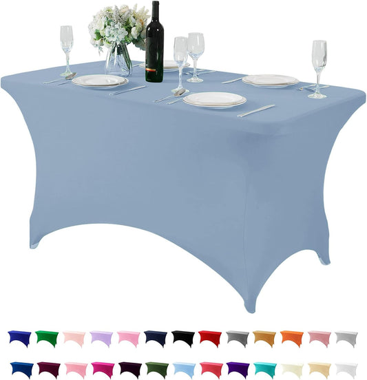 Spandex Table Cover for 4FT or 6ft or 8ft Table Universal Fitted Stretch Tablecloth for Party, Banquet, Wedding and Events-Dusty Blue