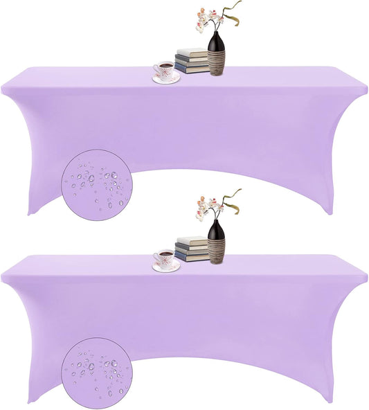 2Pack Spandex Waterproof Table Covers 8ft，Spandex 8ft Waterproof Table Cover for Party,Wedding, Banquet, and Events(Lavender)