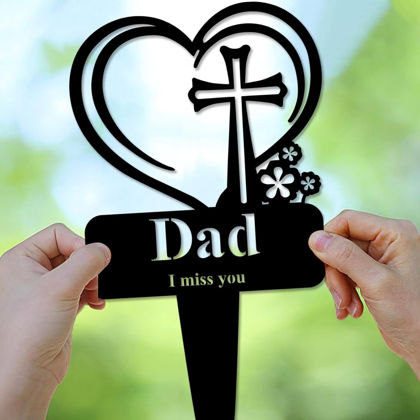Grandpa Memorial Grave Stake, Cemetery Decorations for Grave Markers 12.5 x 7.2 inch Heart Metal Sympathy Stakes Graveside Plaque Decor Sign for Grandpa Graves, Yard, Garden - Black-Grandpa