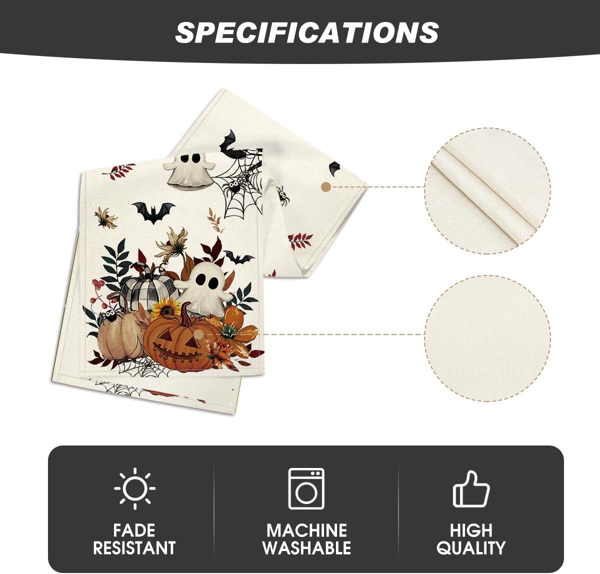 Artoid Mode Pumpkin Ghost Leaves Spider Web 210 GSM Halloween Table Runner, Spooky Kitchen Dining Table Decoration for Home Party Decor 13x36 Inch