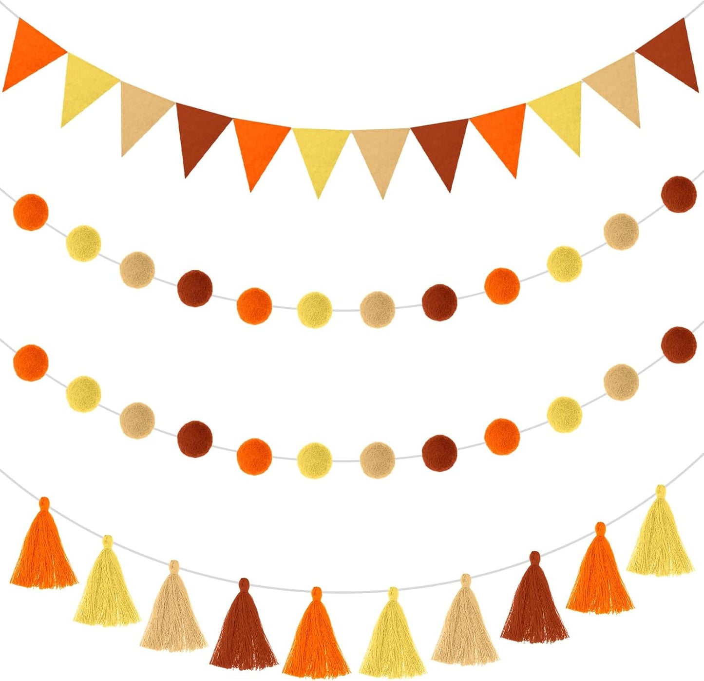 Irenare 9.8 ft Pom Pom Garland Felt Colorful Tassel Banner Christmas Party Pompoms Garland Decorations Felt Pennant Banner for Classroom Home Mantel Fireplace Birthday(Autumn Colors)