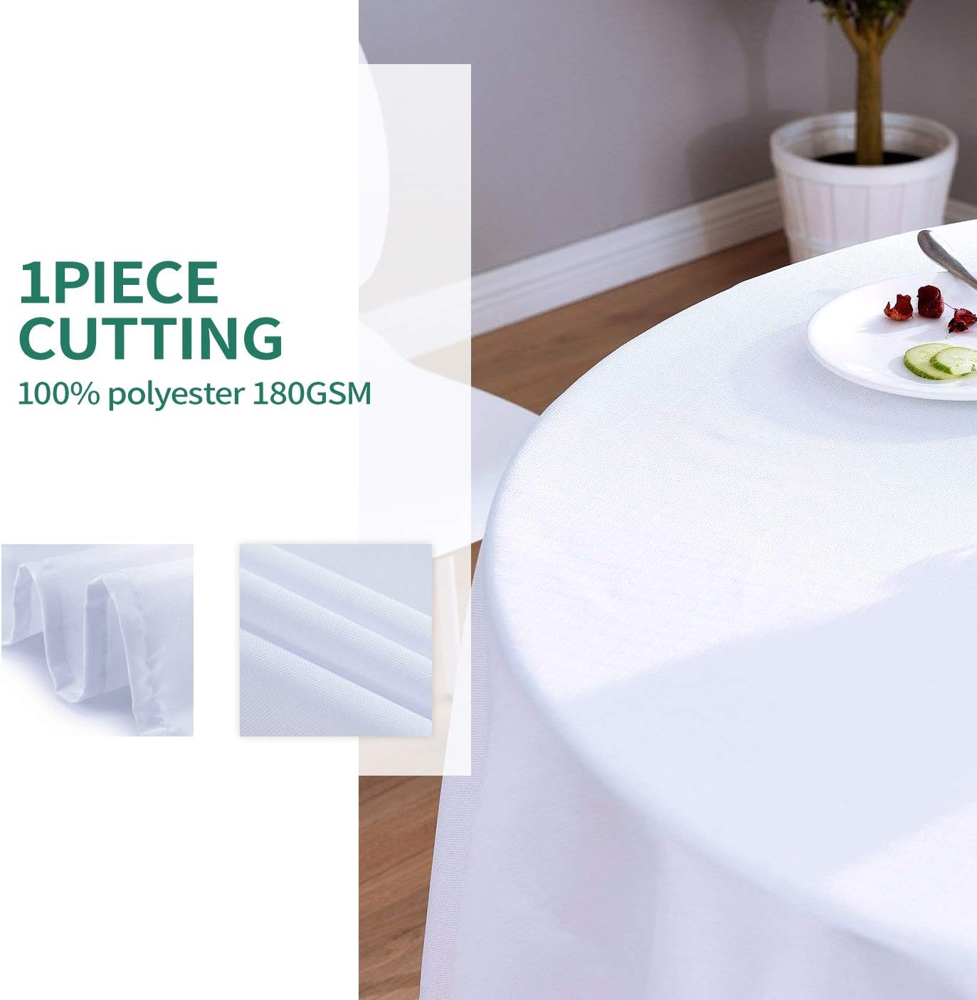 Surmente White Tablecloth for Round Tables, 90-inch Round Table Cloths for Weddings, Banquets, or Restaurants