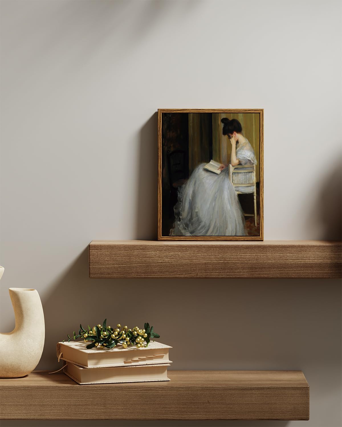 VIYYIEA Framed Canvas Wall Art Home Decor Portrait Art for Living Room Women Reading Pictures Bedroom Bathroom Wall Decor Mid Century Lady Oil Painting Room Decor Vintage Prints Aesthetic 8x10in