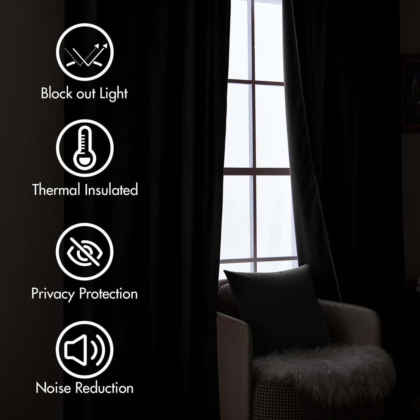 MIULEE Black Velvet Curtains 96 inches Long 2 Panels - Luxury Pinch Pleated Room Darkening Window Drapes for Bedroom Living Room Thermal Insulated Super Soft Blackout, Back Tab Rod Pocket