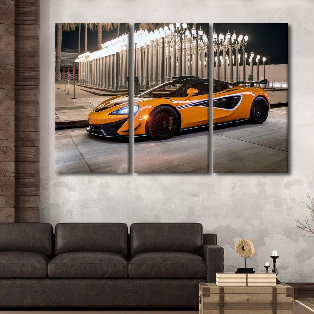 TUMOVO 3 Panels Sports Car Wall Art for Men Boys Bedroom Canvas Art Wall Decor Supercar Speed Car Modern Wall Art Pictures for Living Room Artwork Paintings Giclee Framed Ready to Hang, 60" Wx40 H