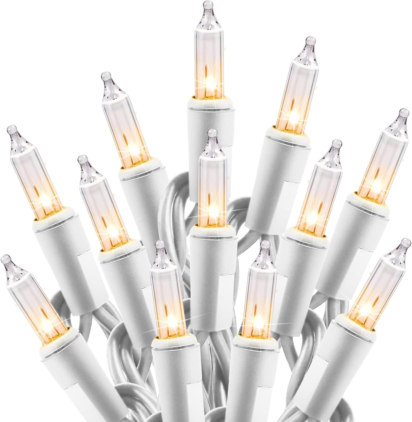 Clear Christmas Lights Set 100 Count 25 Feet Incandescent Bulb Mini String Lights for Indoor Christmas Tree Garland Birthday Wedding Party Festival Decoration, White Wire