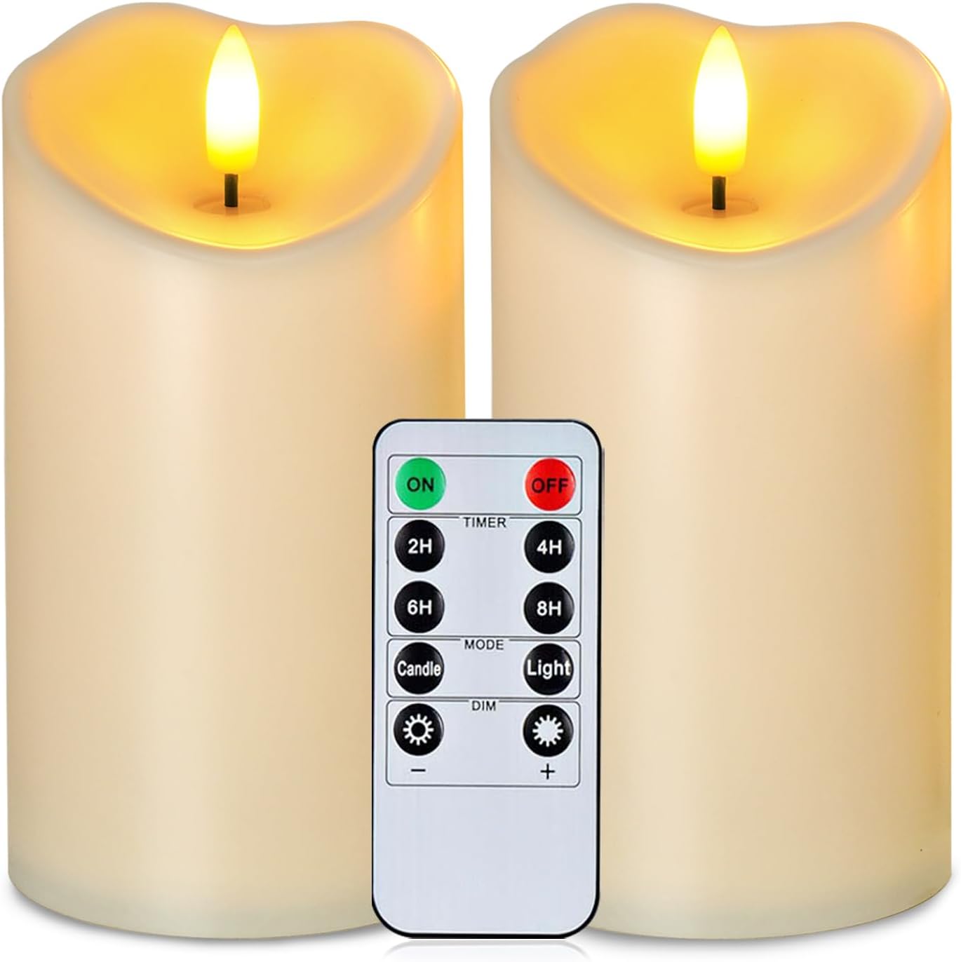 Homemory 6”x3” Outdoor Waterproof Flameless Candles, LED Candles, Battery Operated Candles with Remote and Timers, Electric Fake Plastic Pillar Candles,Dark Ivory, Set of 2