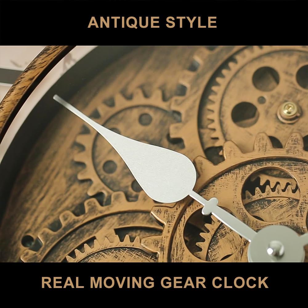 18 Inch Wall Clock with Moving Gears, Oversized Large Industrial Steampunk Decoration, Antique Metal Big Numeral Wall Clocks for Kitchen Study Room Living Room Decor (Industrial Metal Silver-White)