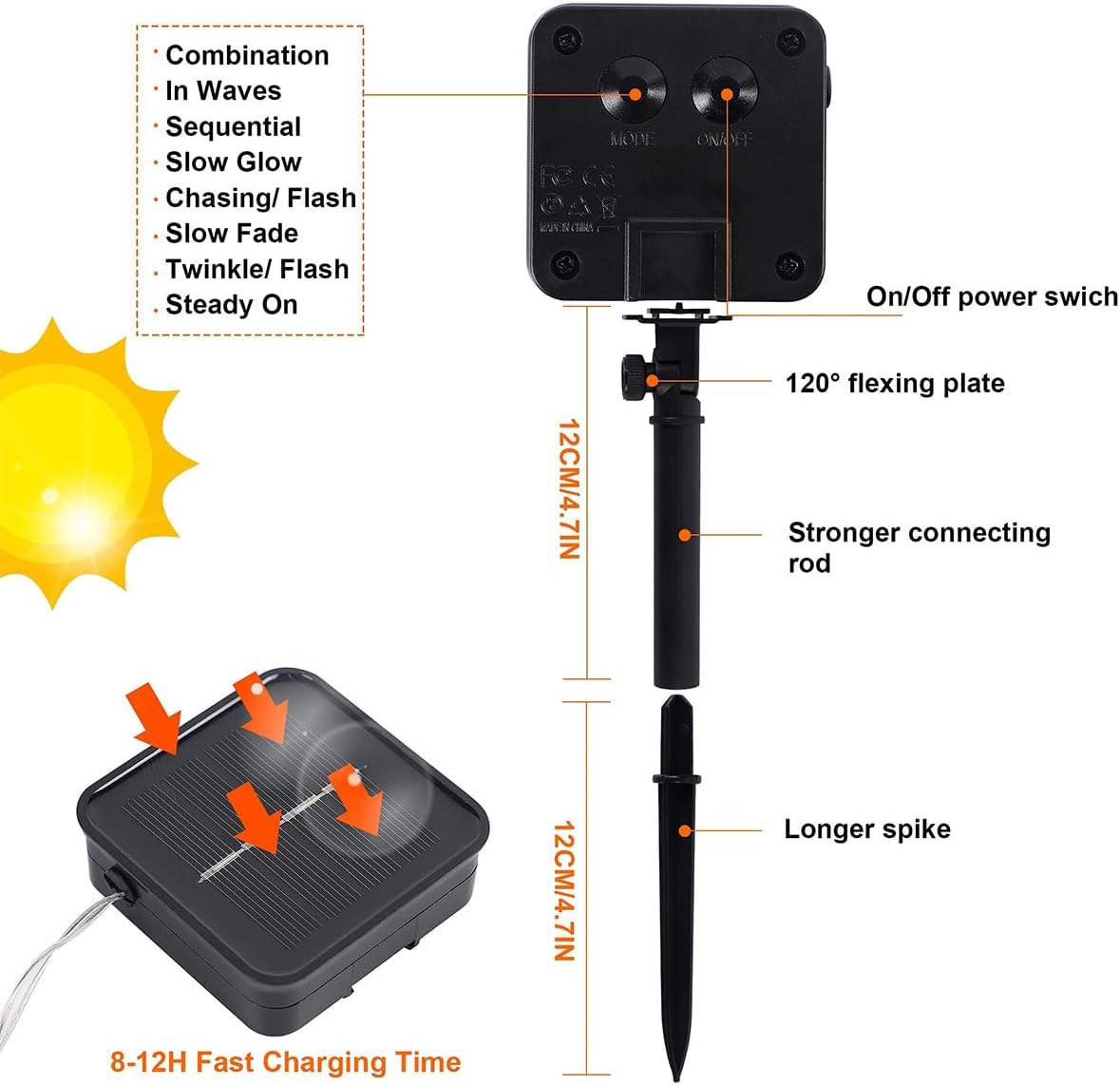 Twinkle Star 4 Pack Solar String Lights Outdoor, Total 460 FT 480 LED Solar Fairy Lights Outside Waterproof 8 Modes, Christmas Tree Light for Patio Garden Party Backyard Wedding Decor Warm White