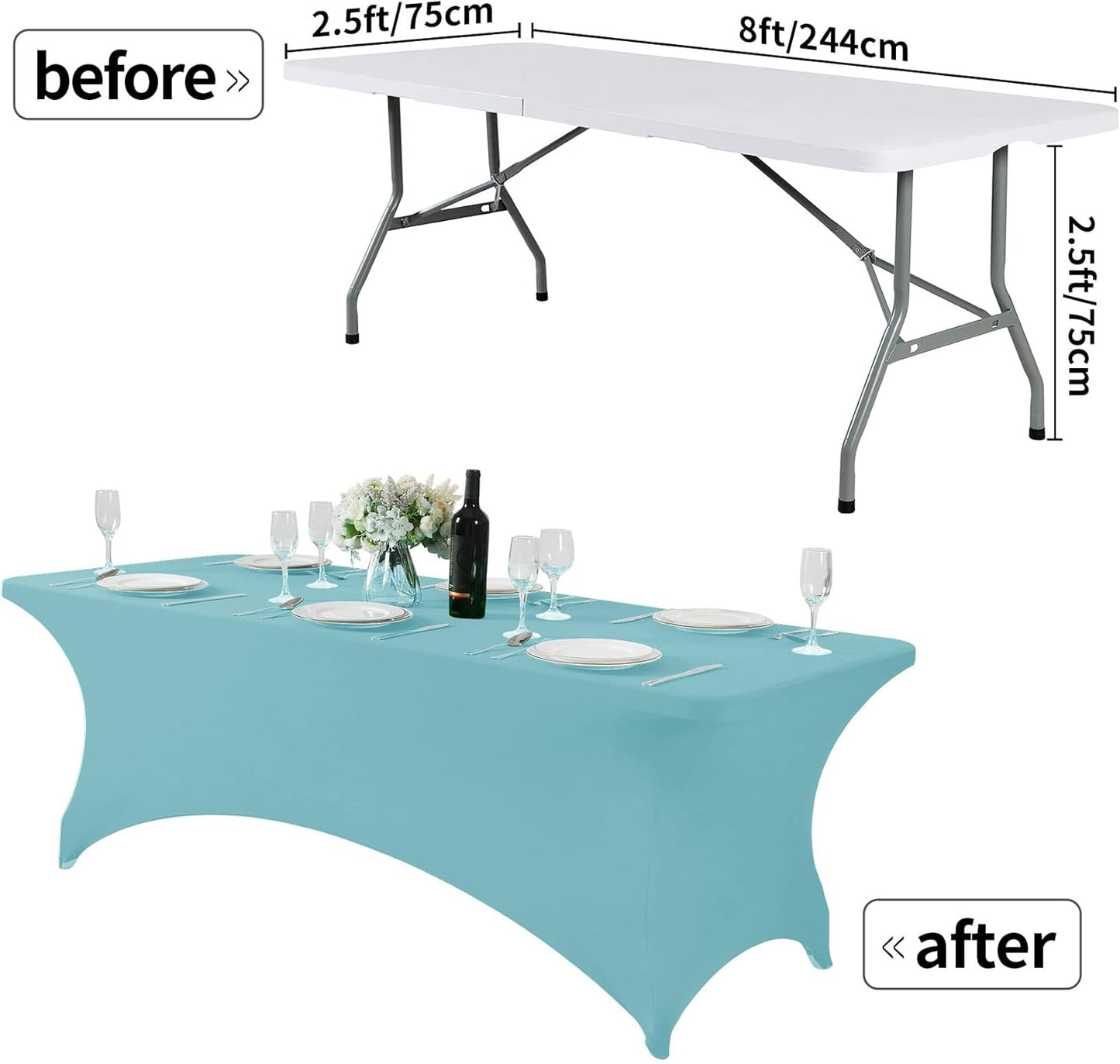 Spandex Table Cover for 8FT or 4ft or 6ft Table Universal Fitted Stretch Tablecloth for Party, Banquet, Wedding and Events-Aqua