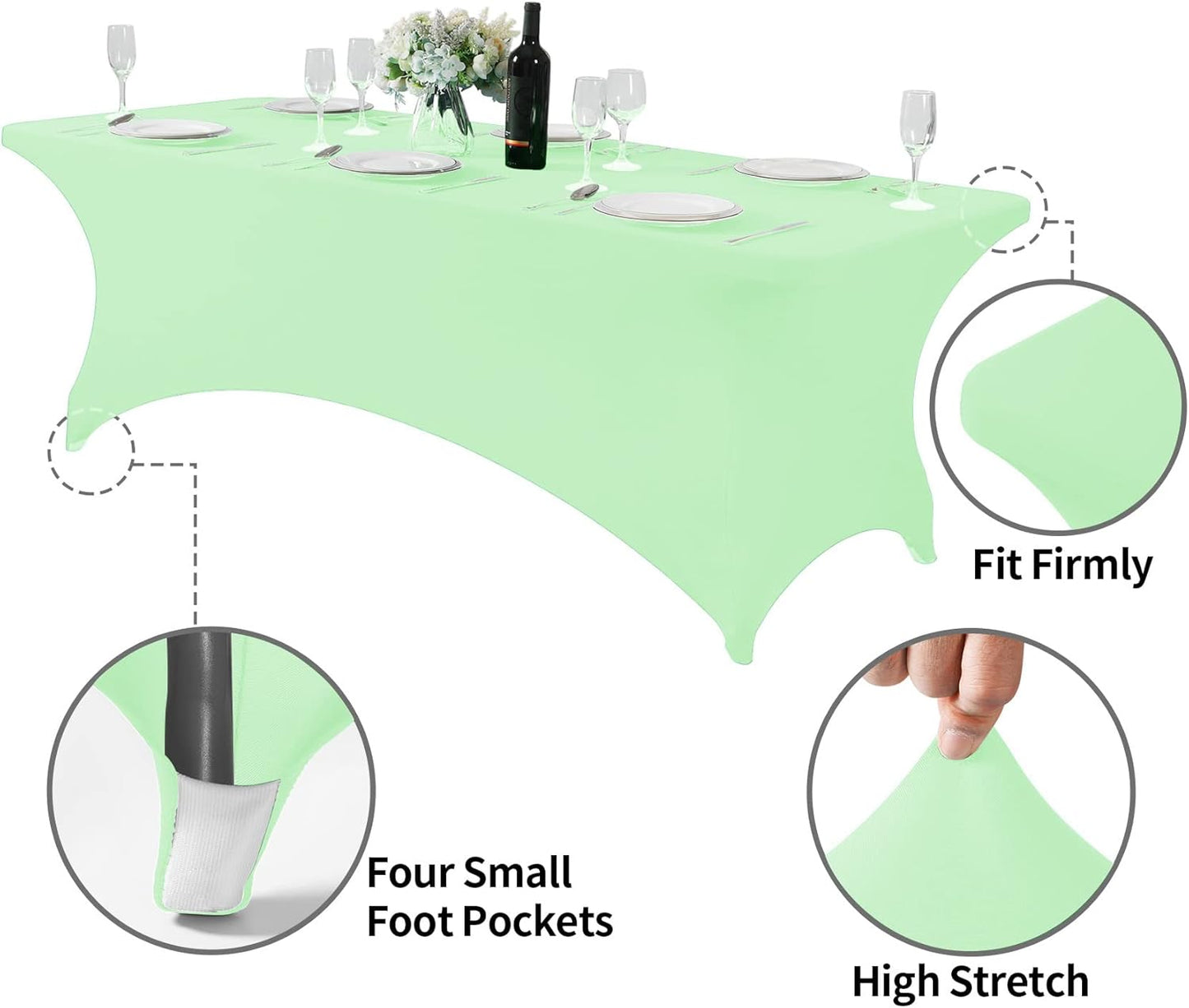 Spandex Table Cover for 8FT or 4ft or 6ft Table Universal Fitted Stretch Tablecloth for Party, Banquet, Wedding and Events-Mint