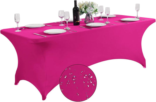 SuperO Waterproof Spandex Table Cover for 8FT Table Universal Fitted Stretch Tablecloth for Party, Banquet, Wedding and Events-Fuchsia