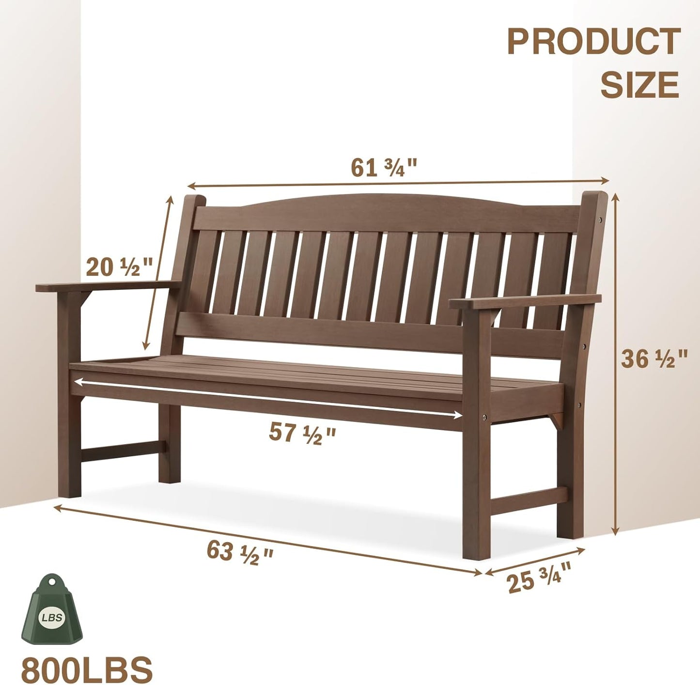 Psilvam 3-Person Outdoor Memorial Bench, All-Weather Poly Lumber Garden Bench, Rot-Resistant Outdoor Patio Bench for Park,Porch,and Church(Brown)