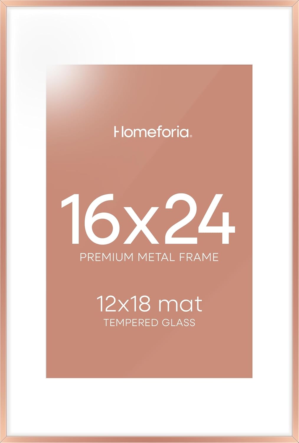 Homeforia 16x24 Picture Frame Rose Gold, High End Metal 16x24 Poster Frames with Mat 12x18 inch Photo, 16 x 24 Rose Gold Frame Matted to 12 by 18 Print, 24x16 Frame, Tempered Glass, Wall Kit, Set of 1