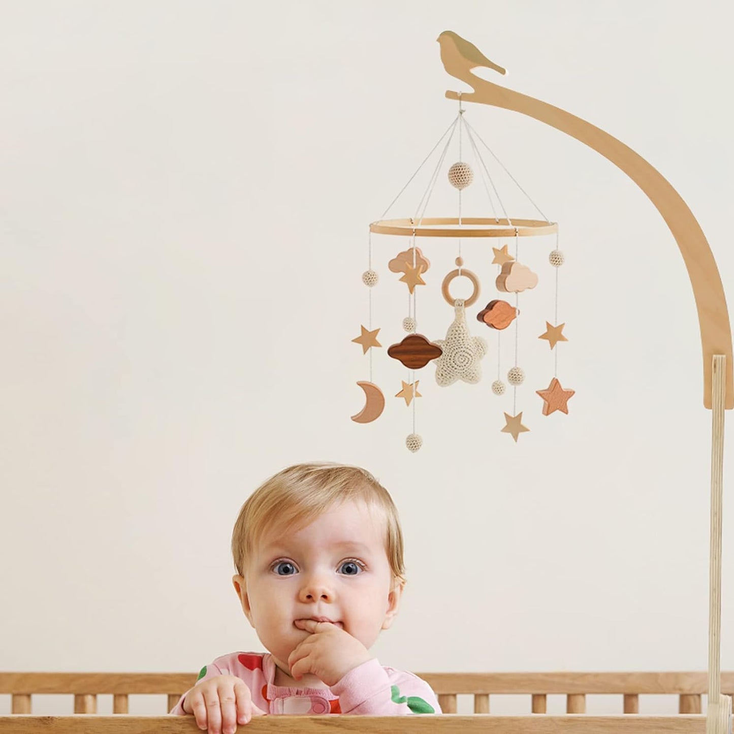Bird Shape Crib Mobile Arm, 30 Inch Baby Crib Mobile for Boys and Girls, Adjustable Wooden Baby Mobile Holder for Crib, Baby Mobile Hanger, Perfect Nursery Décor and Gift
