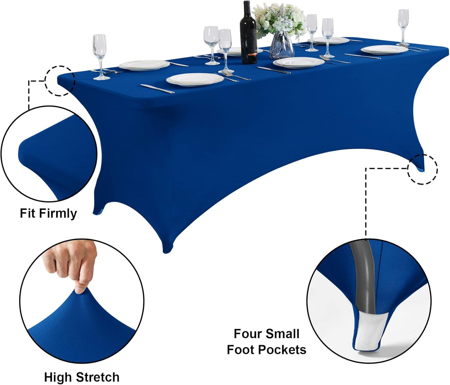 SuperO 2Pack Waterproof Spandex Table Cover for 8FT Table Universal Fitted Stretch Tablecloth for Party, Banquet, Wedding and Events-Classic Blue
