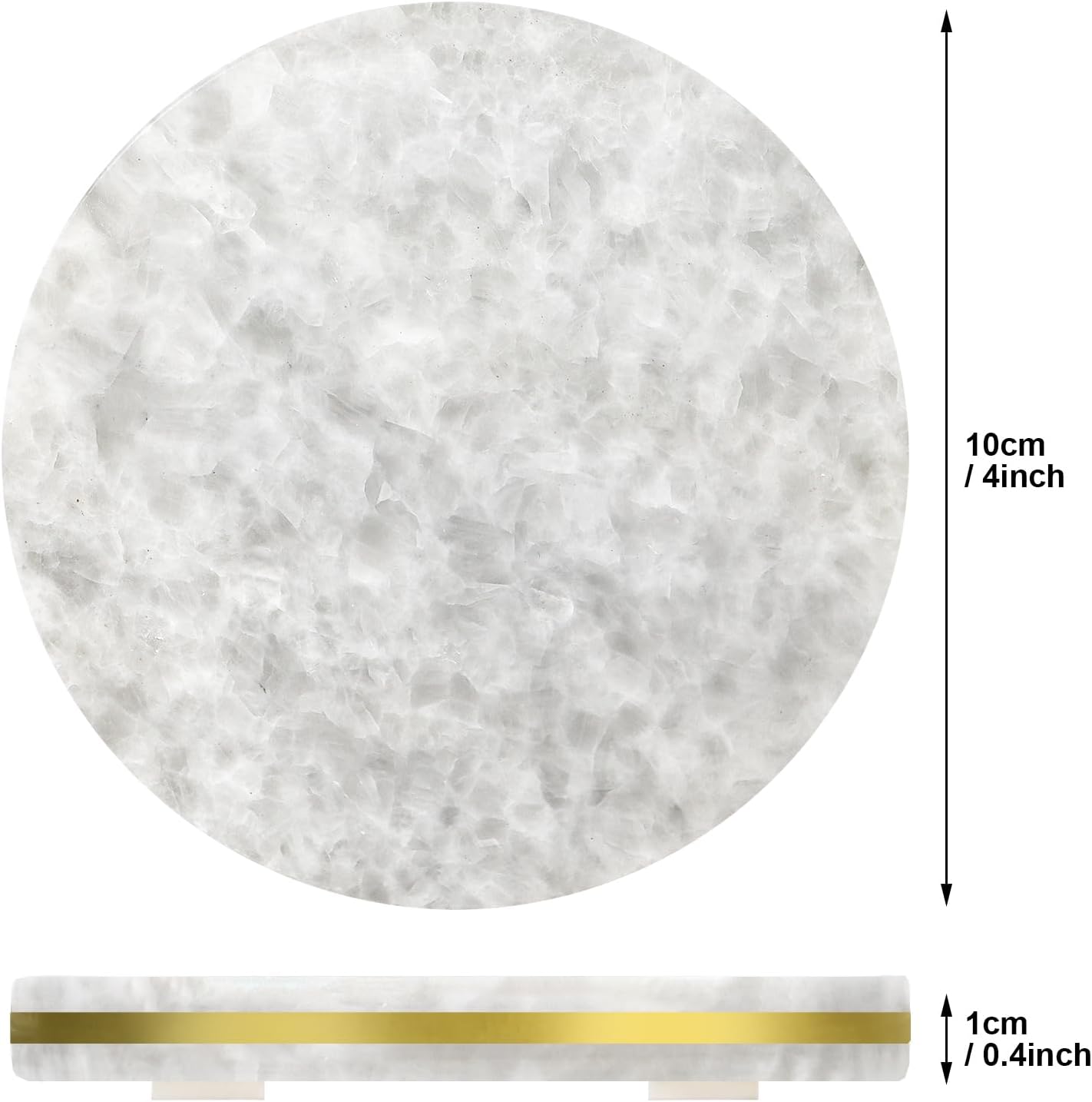 White Marble Coasters Set of 4 with Elegant Gold Brass Ring, Natural Marble Stone Coasters with Silicone Feet for Table Protection, Elegant Home Decor and Bar Tools