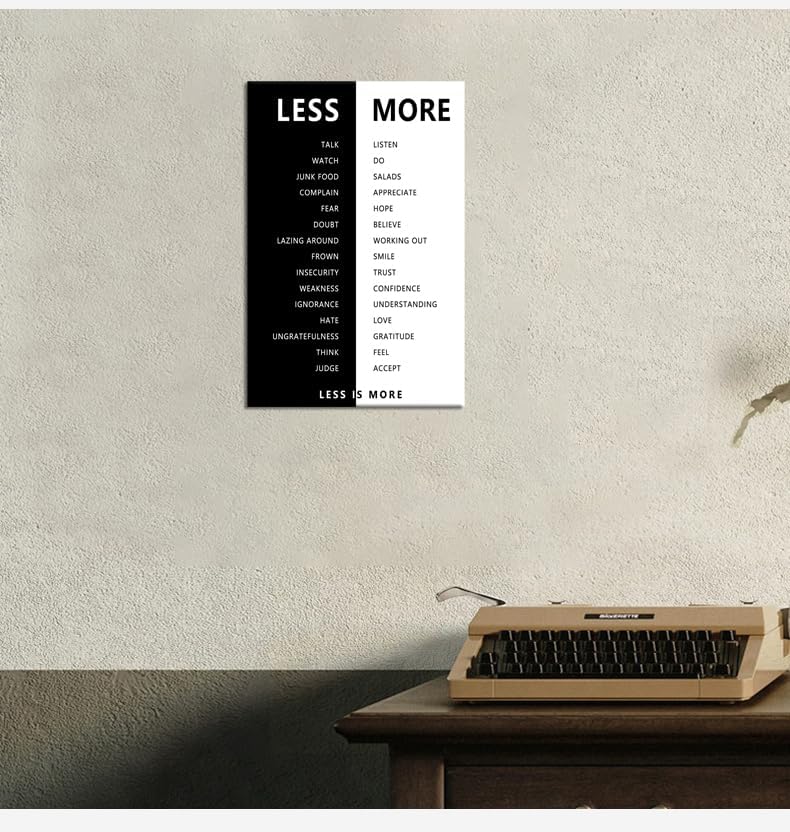 Less is More Inspirational Print Wall Art for Office Less and More Motivational Picture Inspiring Poster Painting Modern Artwork for Home Bedroom Living Room Office Decor Frame[12''W X 18''H]
