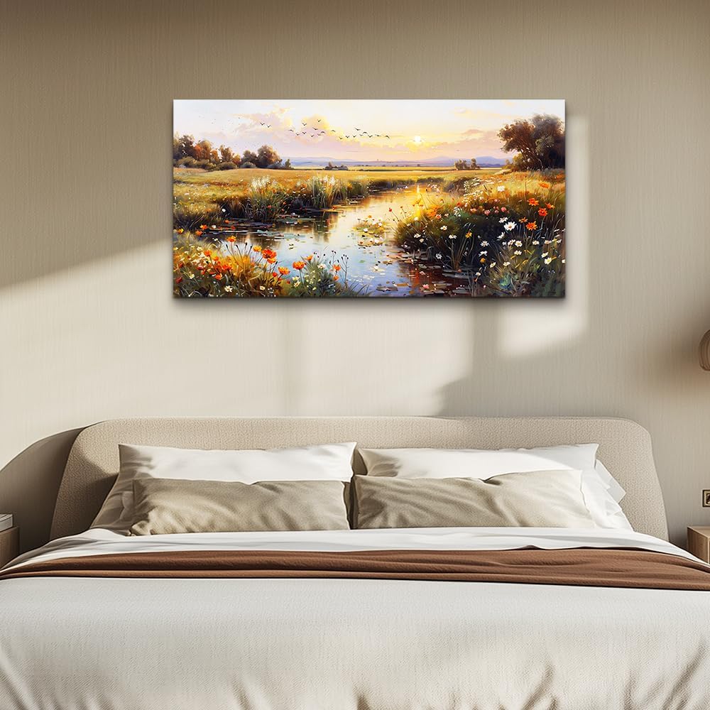 ZUITINGHUA Canvas Wall Art For Living Room Wall Decor For Bedroom Office Wall Decoration Rivers Landscape Painting Farmhouse Pictures Artwork Room Aesthetic Home Decor 20x40 In