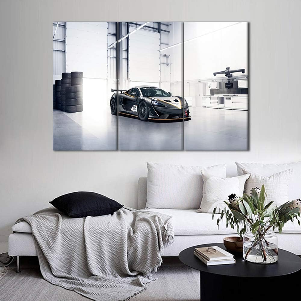 TUMOVO Framed Wall Art Picture 3 Pieces Black and White Sports Car Giclee Canvas Print Paintings for Living Room Ready to Hang Home Decor - 40 x 20inch x 3 Panels
