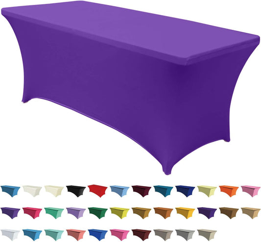 ABCCANOPY 6 FT Purple Spandex Table Cover Stretch Fitted Wrinkle Resistant Tablecloth Reuse for Rectangular Folding Table Patry Event Wedding Banquet Protector