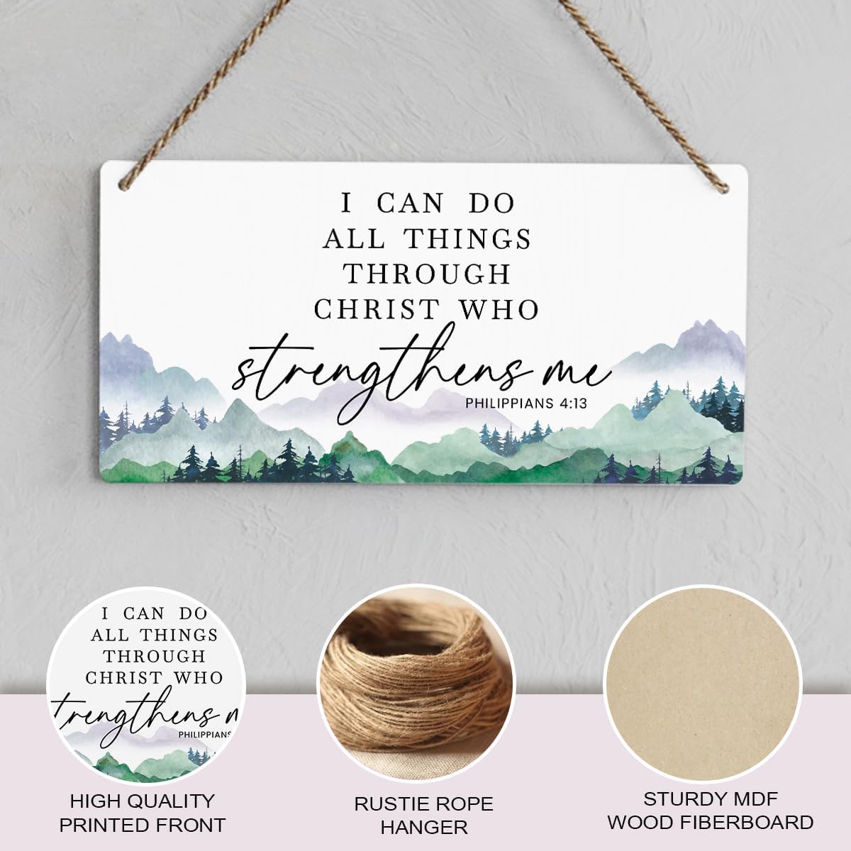 SENJIAN Christian Decor Bible Verse Wall Decor, I Can Do All Things Through Christ, Modern Farmhouse Sign Scripture Printed Wood Sign Wall Art Religious Decoration for Home Office Bathroom Bedroom