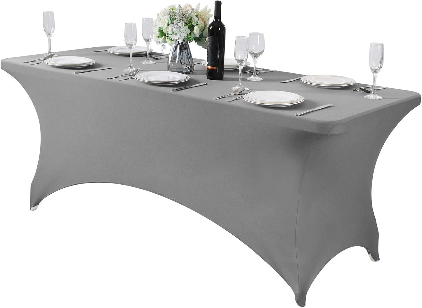 Spandex Table Cover for 6Ft or 4fT or 8ft Table Universal Fitted Stretch Tablecloth for Party, Banquet, Wedding and Events-Gray