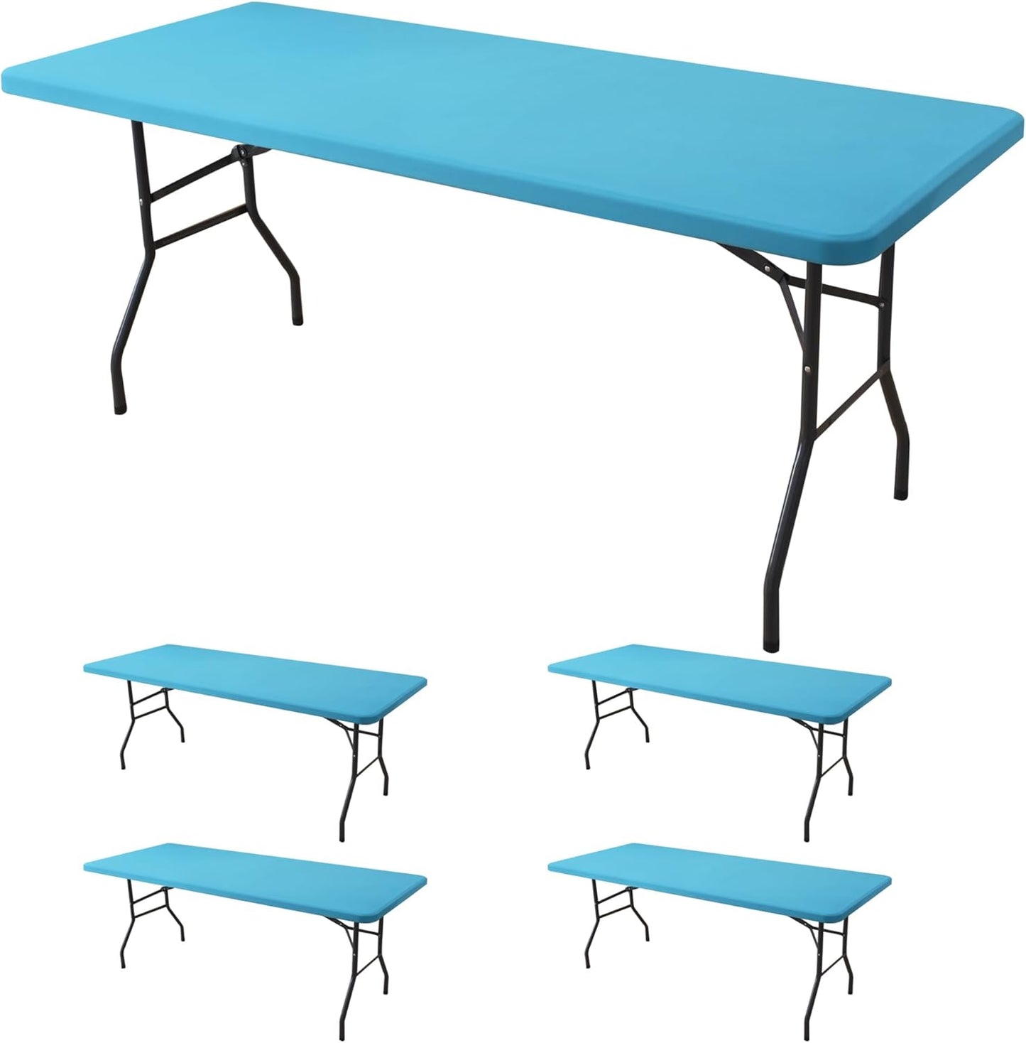 Spandex Table Cover for 6 Foot Rectangle Tables-4 Pack Light Blue Outdoor Picnic Elastic Table Cover-Spandex Stretch Folding Table Cloths for Camping Dining Room Patio Kitchen Banquet Party